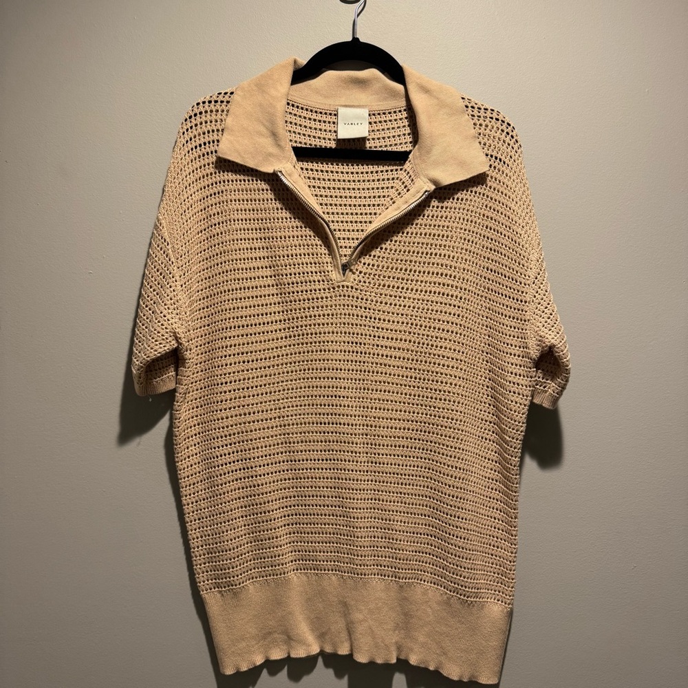 Varley Beige Knit Short Sleeve Sweater